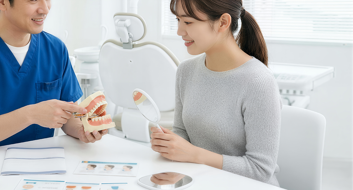 歯科医に相談する女性