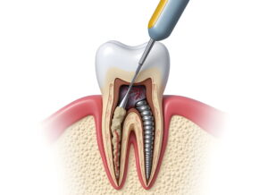 根管治療で神経を取り薬を詰めるイメージ