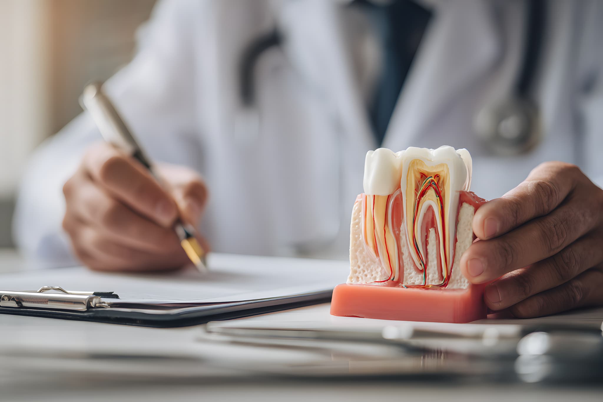 期間が長くても治療を中断してはいけない理由を説明する歯科医師